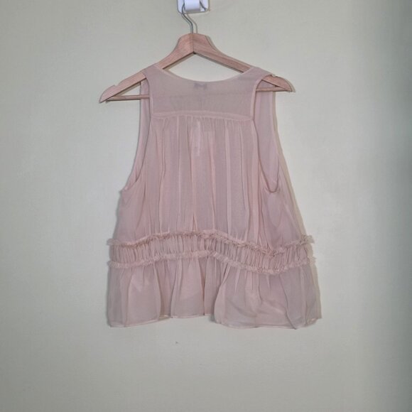 Joie Top Women M Beige V Neck Sleevless Silk Lined Babydoll Party Office Wedding - Picture 2 of 14